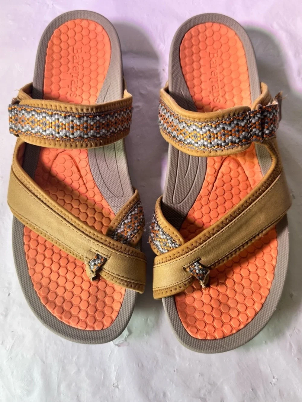 BareTraps Tan Slide Sandals with Orange Footbed and Braided Straps - Picture 8 of 8